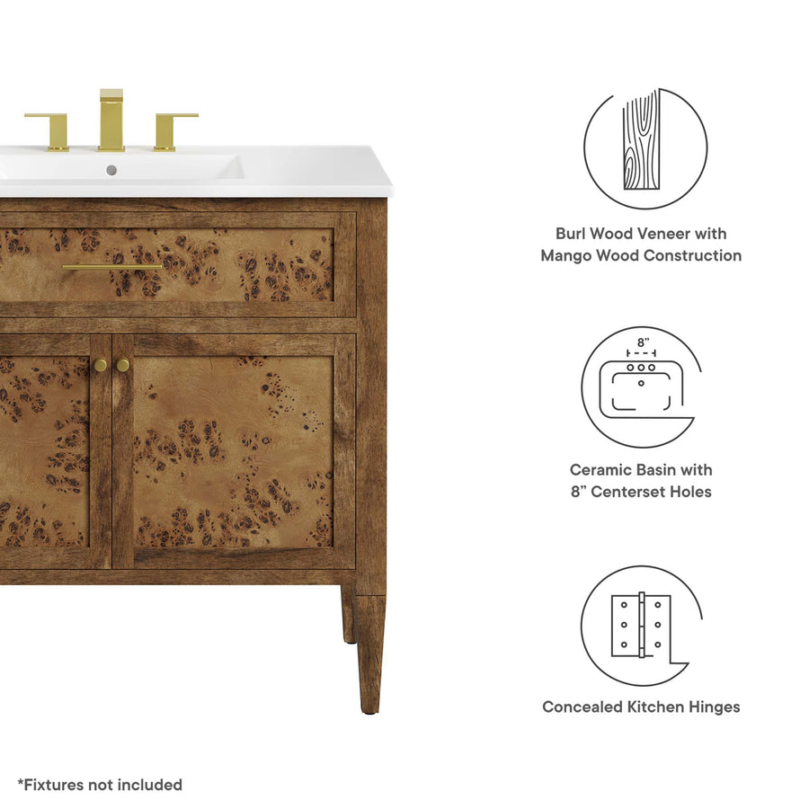 Onyx 36" Wood Bathroom Vanity in White Brown