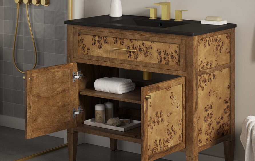 Onyx 36" Wood Bathroom Vanity in Black Brown