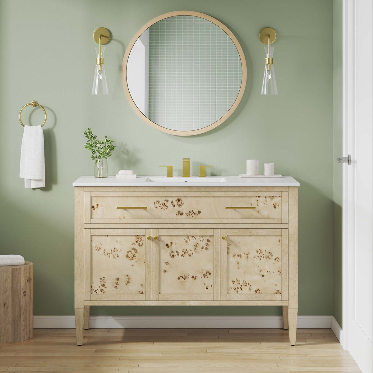 Elysian 48" Wood Single Sink Bathroom Vanity in White Burl