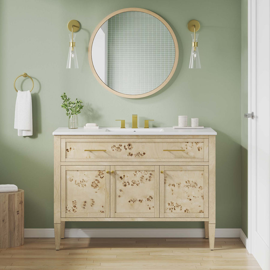 Onyx 48" Wood Single Sink Bathroom Vanity in White Burl