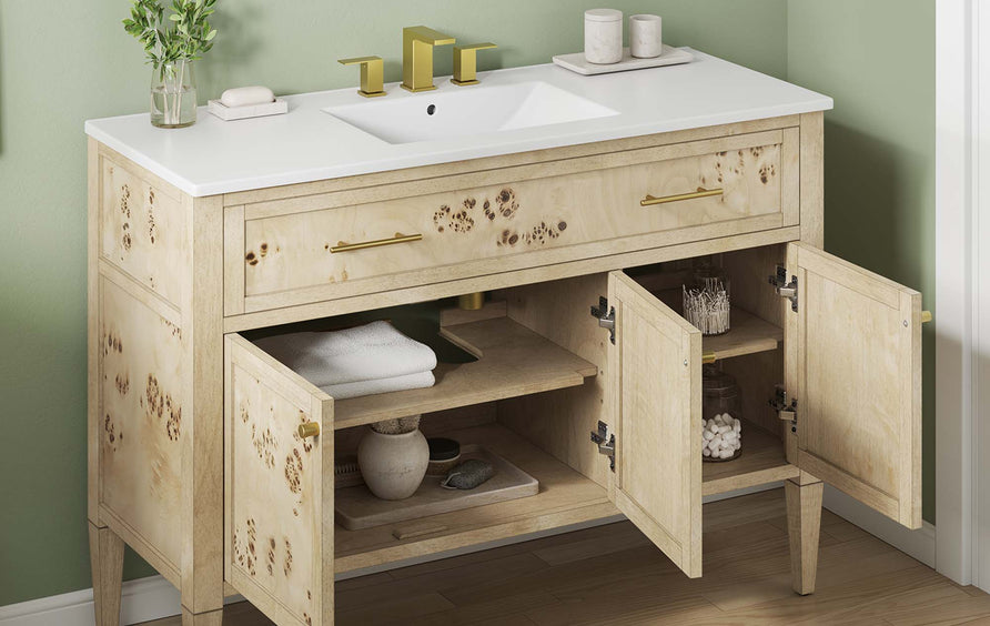 Onyx 48" Wood Single Sink Bathroom Vanity in White Burl