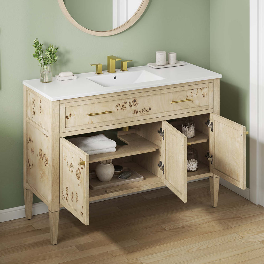 Onyx 48" Wood Single Sink Bathroom Vanity in White Burl