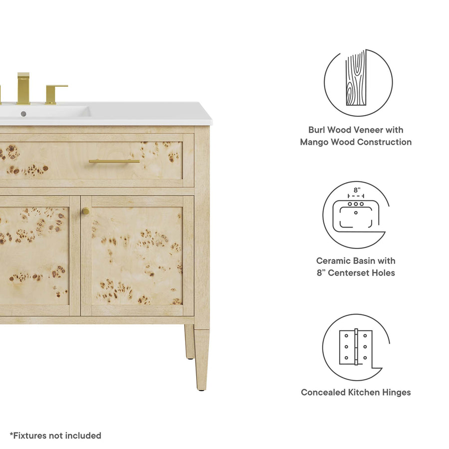 Onyx 48" Wood Single Sink Bathroom Vanity in White Burl