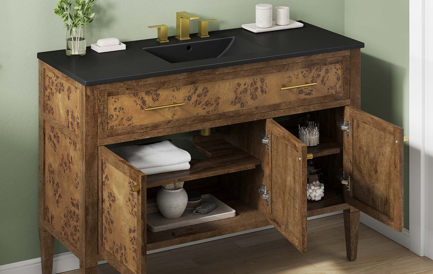 Onyx 48" Wood Single Sink Bathroom Vanity in Black Brown
