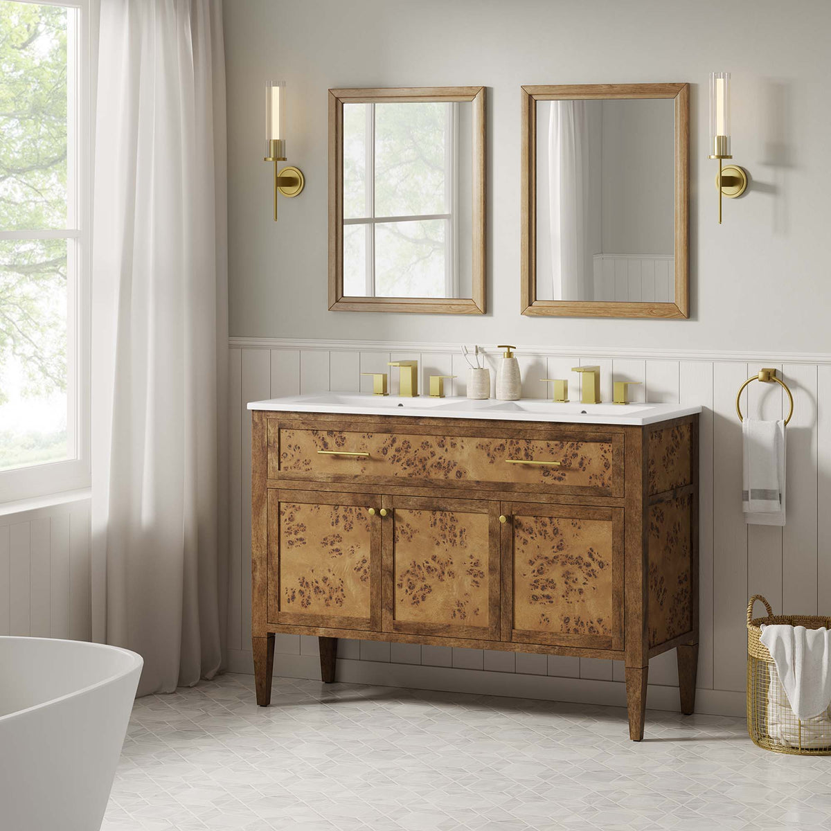 Elysian 48" Wood Double Sink Bathroom Vanity in White Brown