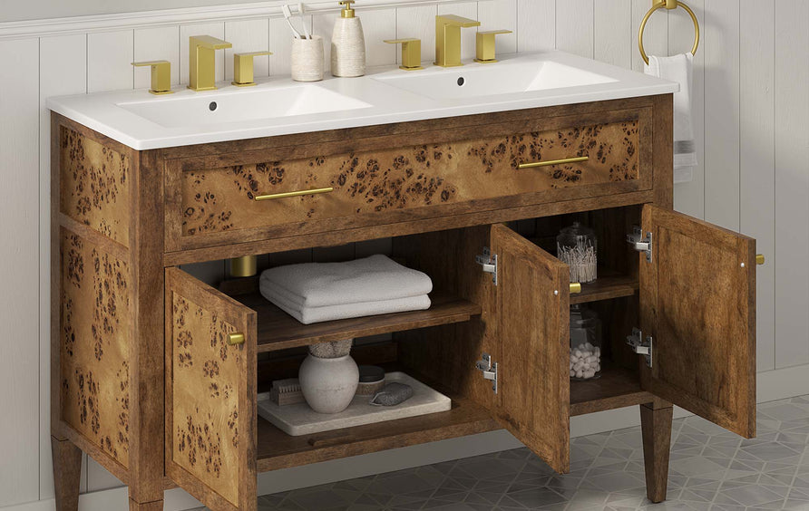 Onyx 48" Wood Double Sink Bathroom Vanity in White Brown