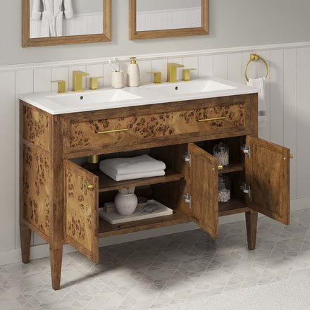 Elysian 48" Wood Double Sink Bathroom Vanity in White Brown