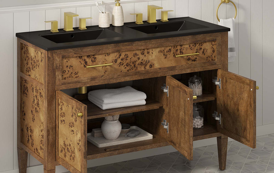 Onyx 48" Wood Double Sink Bathroom Vanity in Black Brown