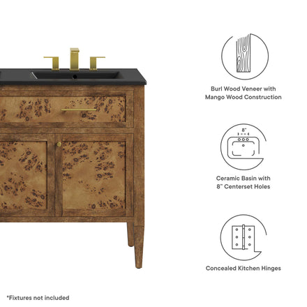 Elysian 48" Wood Double Sink Bathroom Vanity in Black Brown