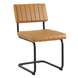 Flam Vegan Leather Dining Side Chairs Set of 2 in Black Tan