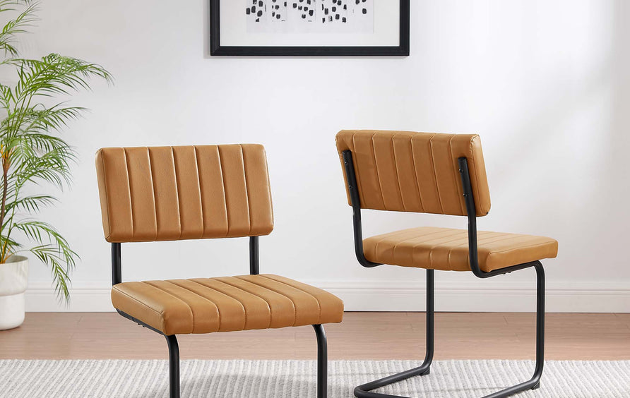 Flam Vegan Leather Dining Side Chairs Set of 2 in Black Tan