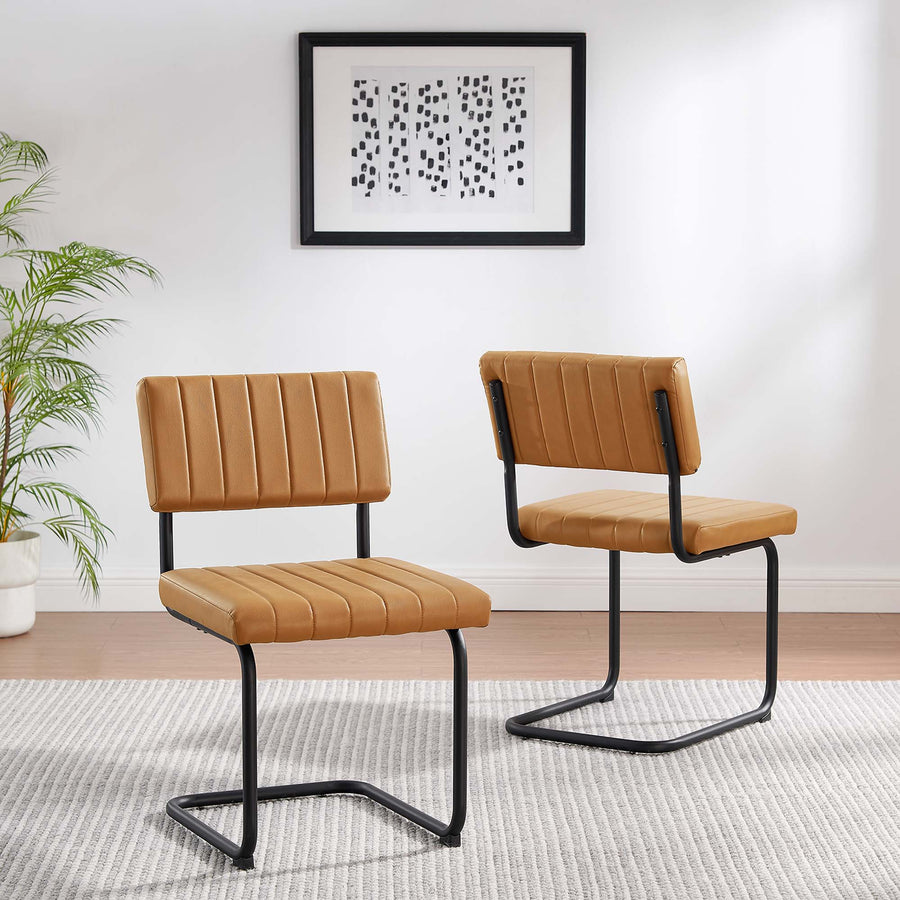 Flam Vegan Leather Dining Side Chairs Set of 2 in Black Tan