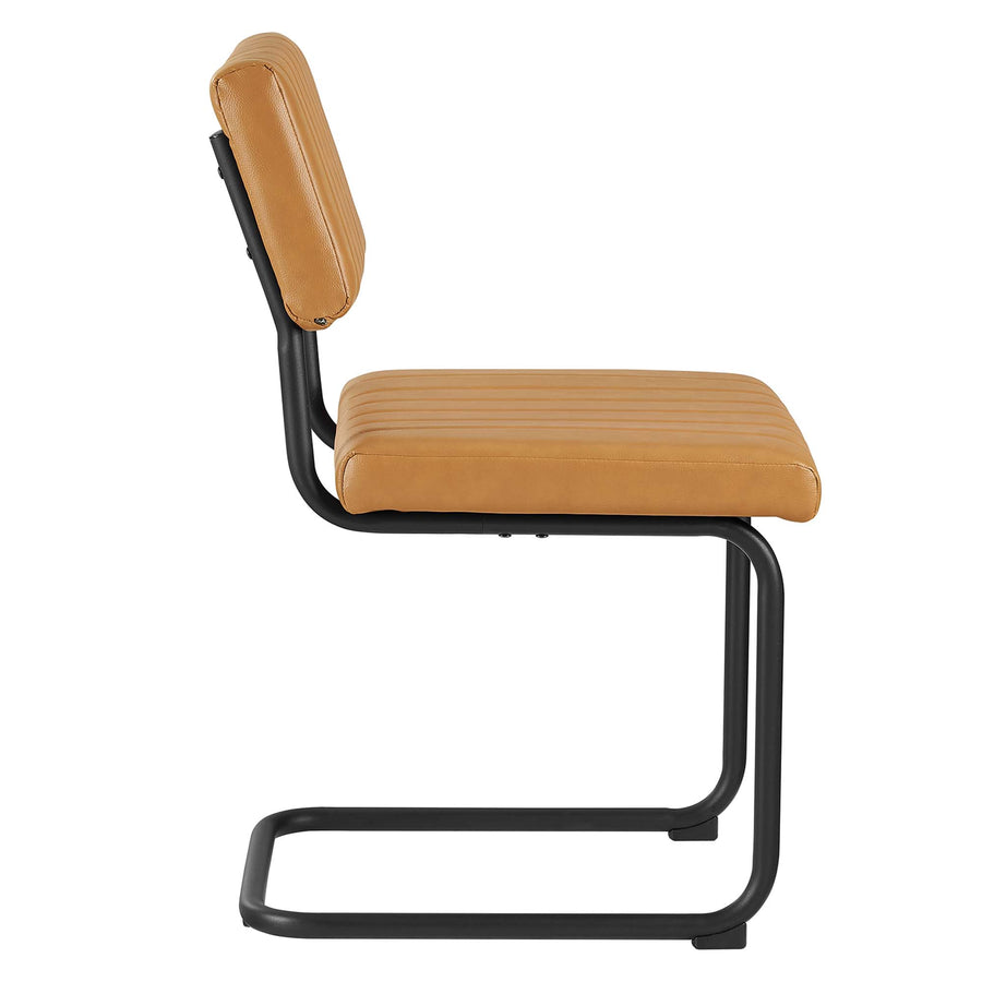 Flam Vegan Leather Dining Side Chairs Set of 2 in Black Tan