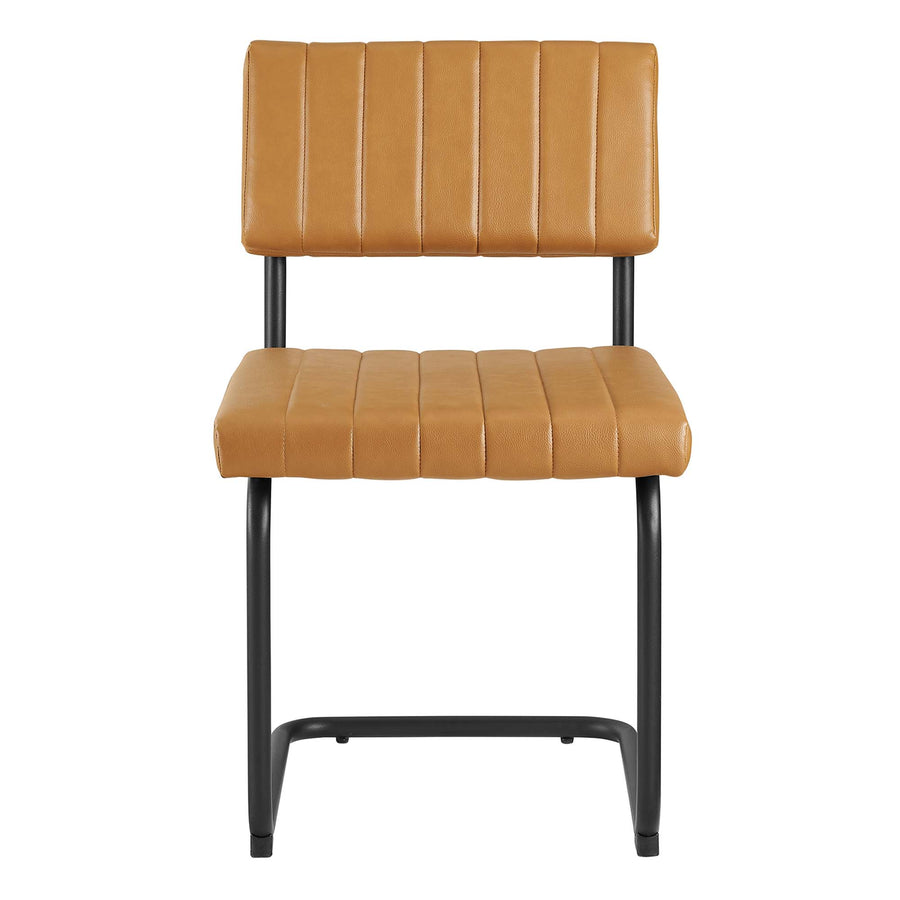 Flam Vegan Leather Dining Side Chairs Set of 2 in Black Tan