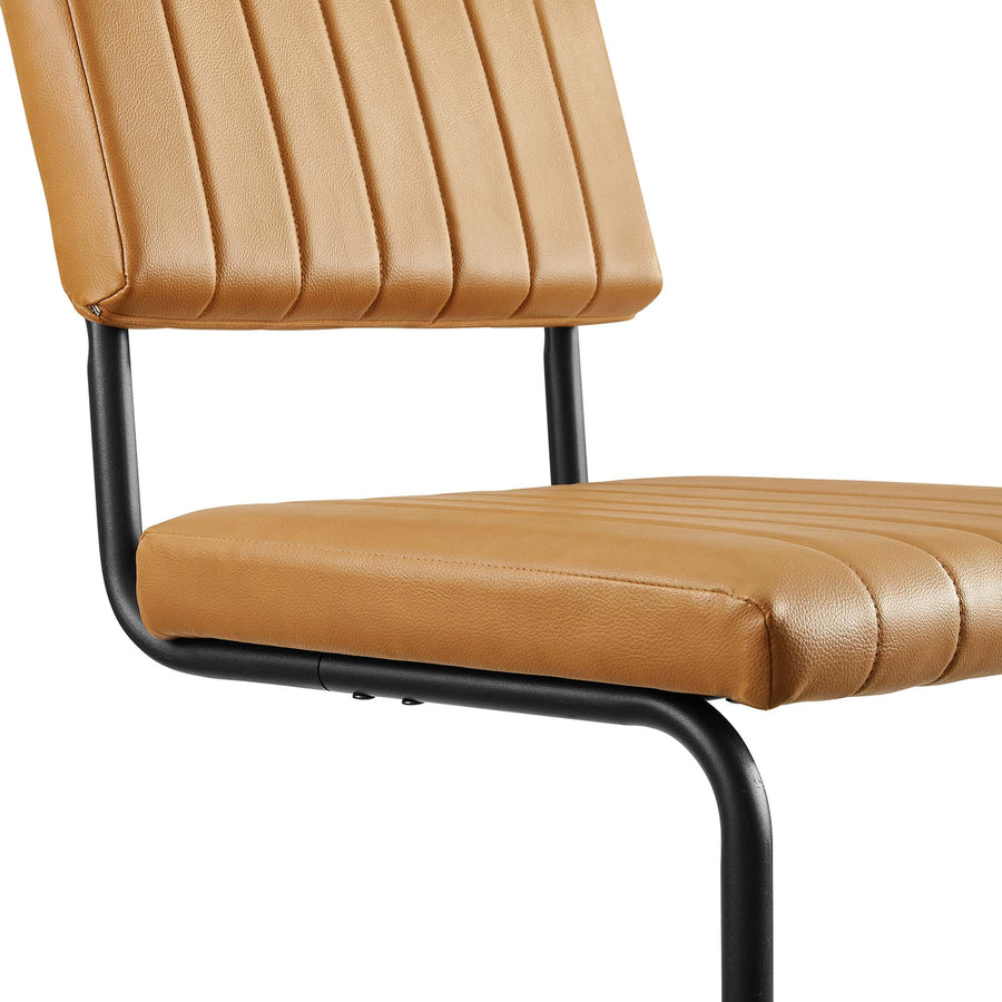 Flam Vegan Leather Dining Side Chairs Set of 2 in Black Tan