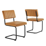 Flam Vegan Leather Dining Side Chairs Set of 2 in Black Tan