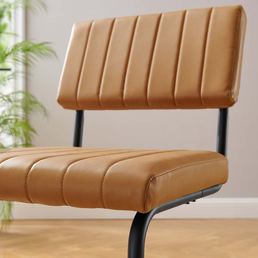 Flam Vegan Leather Dining Side Chairs Set of 2 in Black Tan