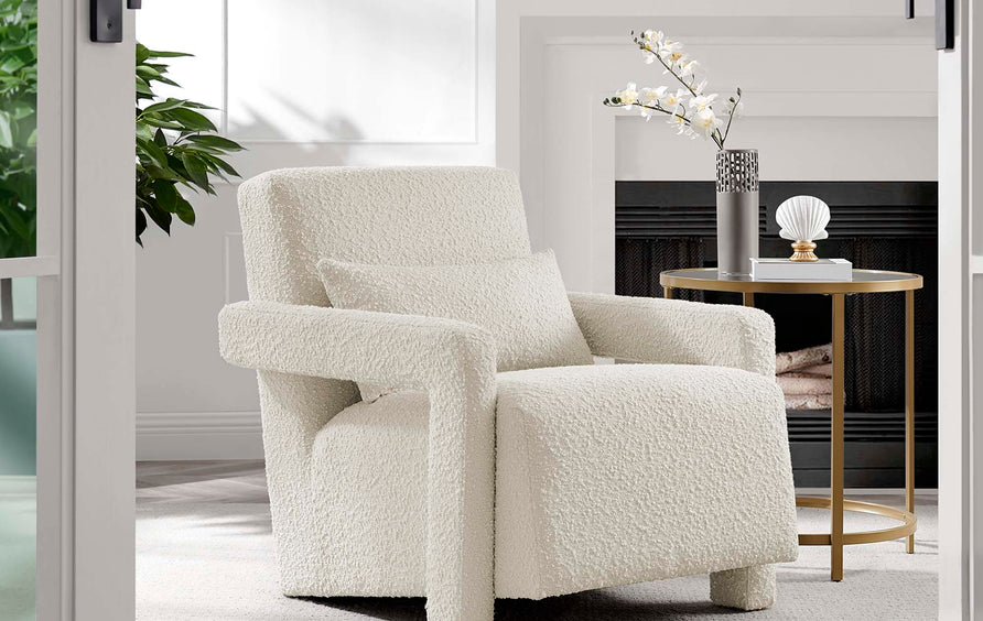 Potes Boucle Upholstered Armchair in Ivory
