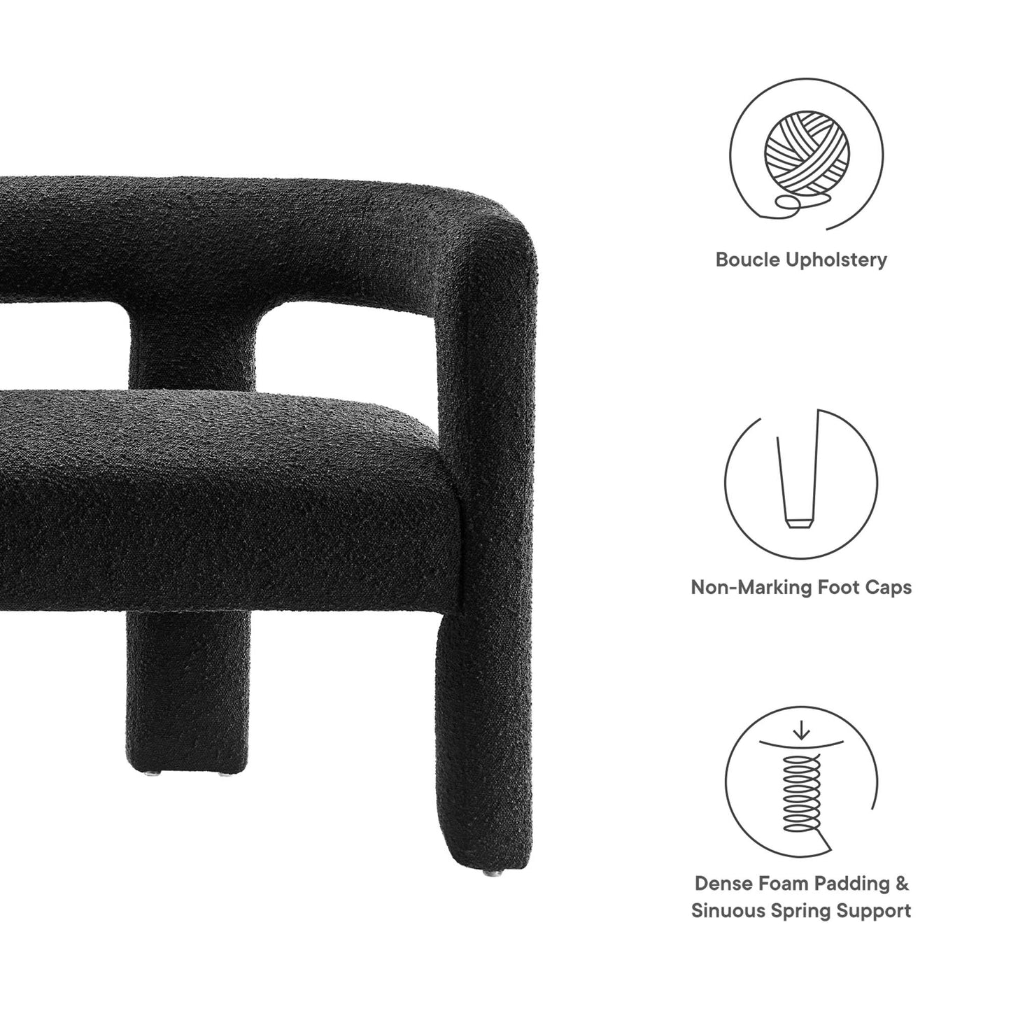 Cael Boucle Upholstered Loveseat in Black