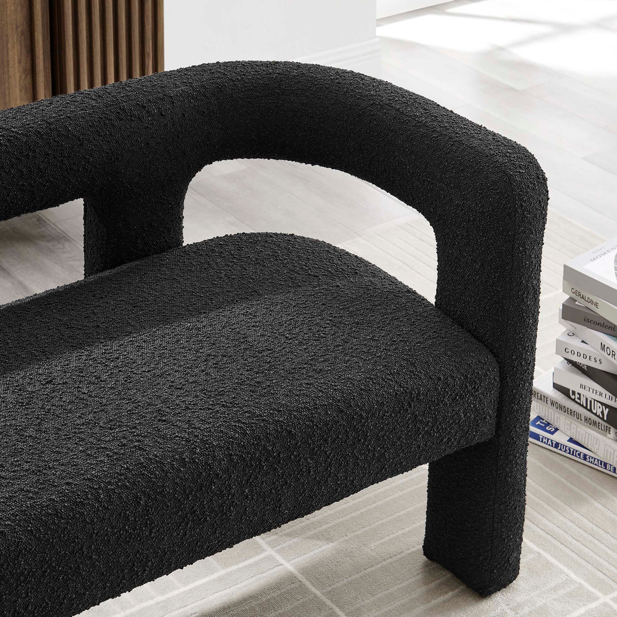 Kayla Boucle Upholstered Loveseat in Black