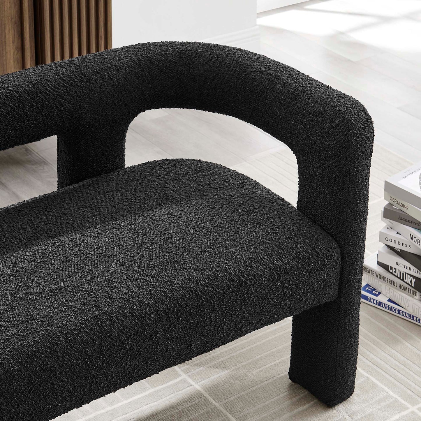 Cael Boucle Upholstered Loveseat in Black
