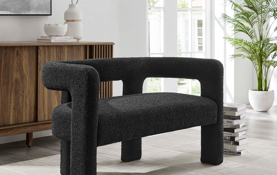 Cael Boucle Upholstered Loveseat in Black