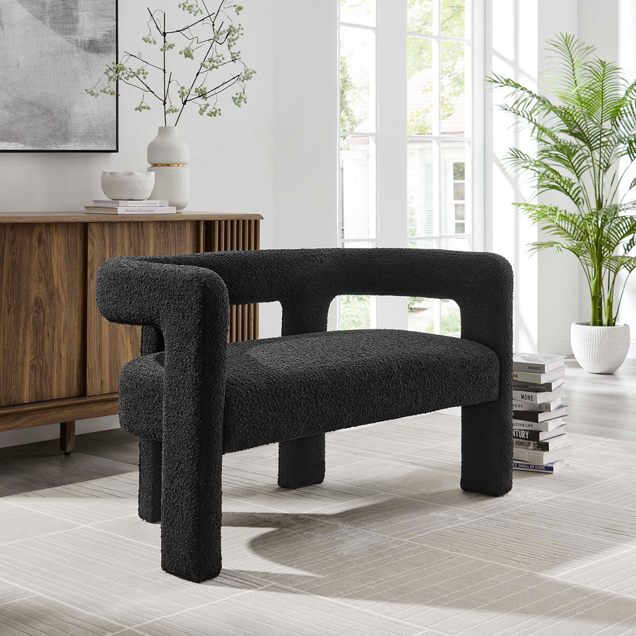 Cael Boucle Upholstered Loveseat in Black