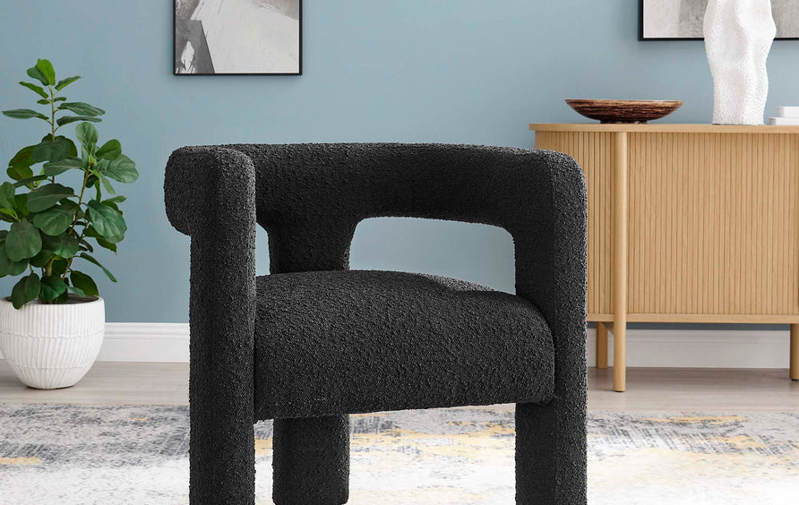 Cael Boucle Upholstered Armchair in Black
