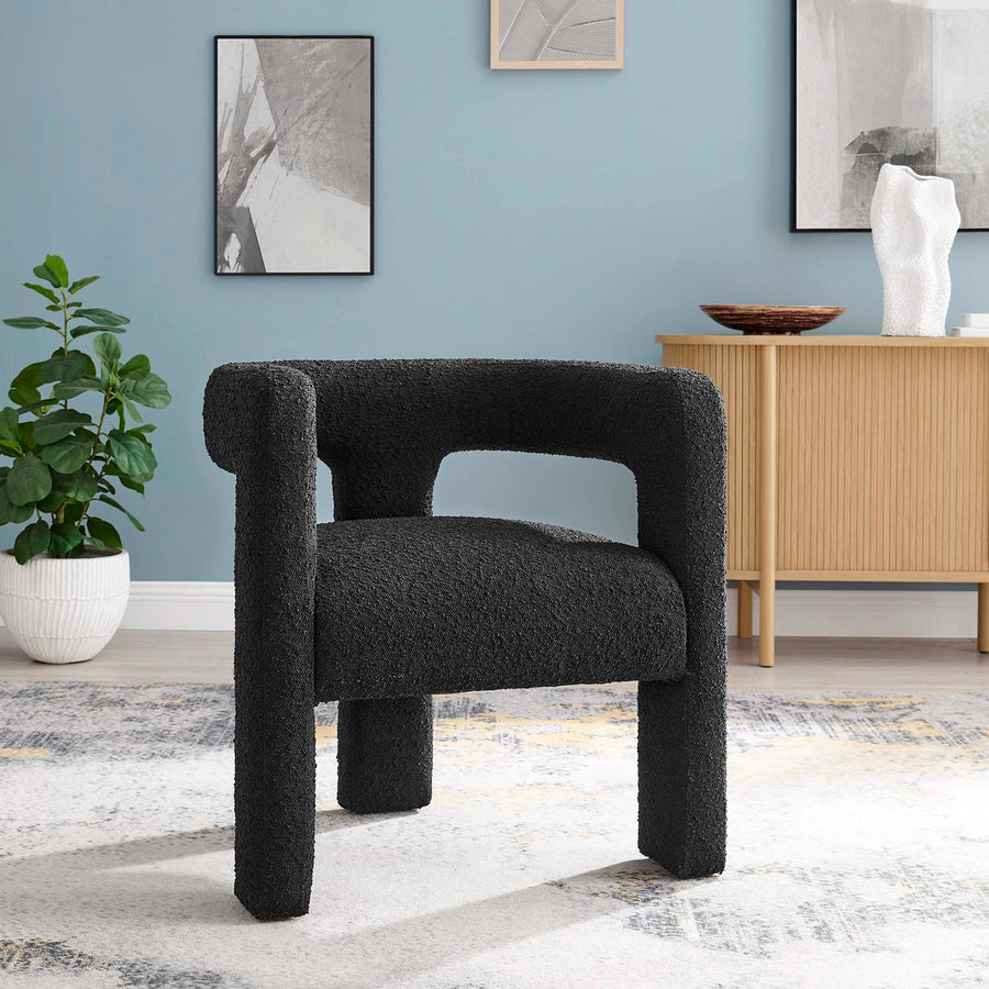 Cael Boucle Upholstered Armchair in Black