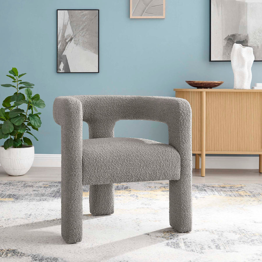 Cael Boucle Upholstered Armchair in Light Gray