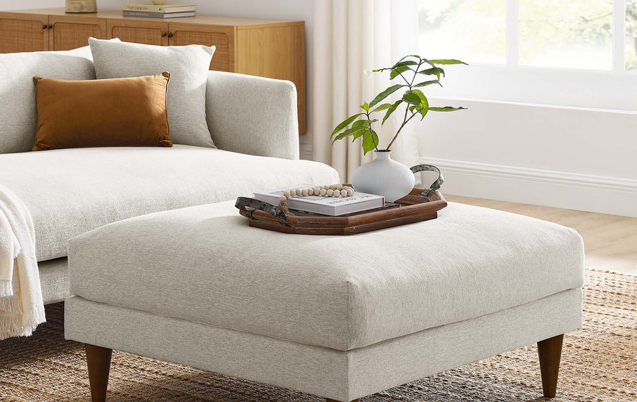 Manor Down Filled Overstuffed Ottoman in Ivory Fabric