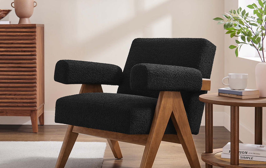 Sable Boucle Fabric Armchair in Black