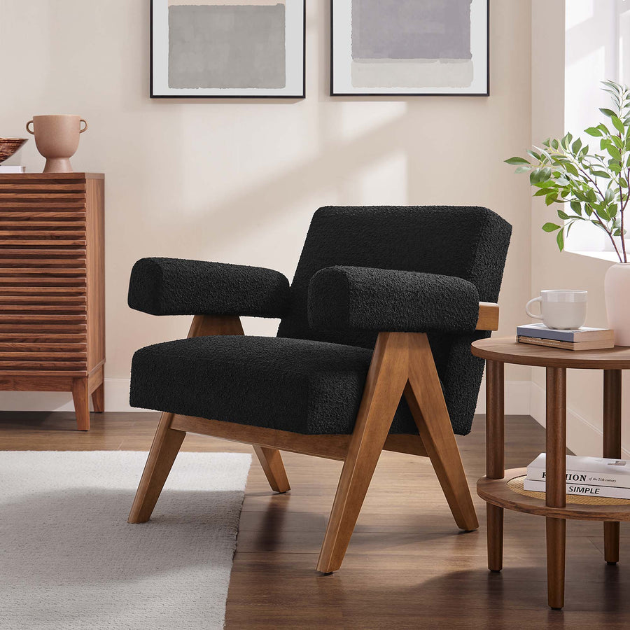 Sable Boucle Fabric Armchair in Black