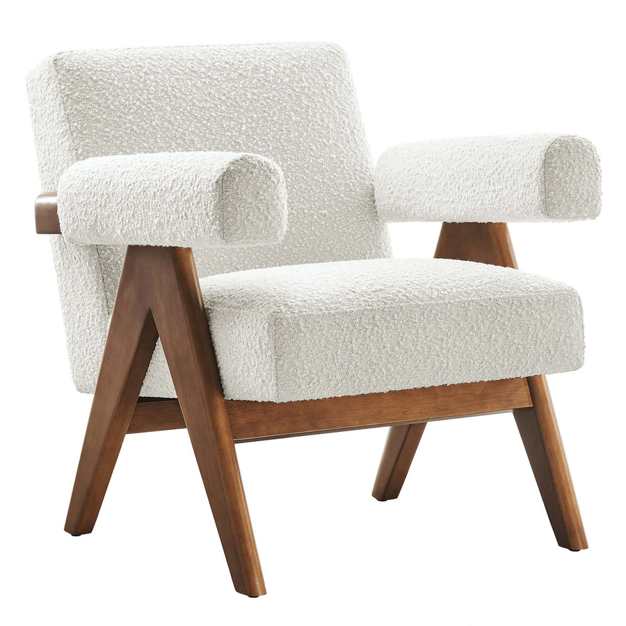Sable Boucle Fabric Armchair in Ivory