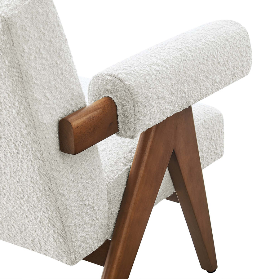 Sable Boucle Fabric Armchair in Ivory