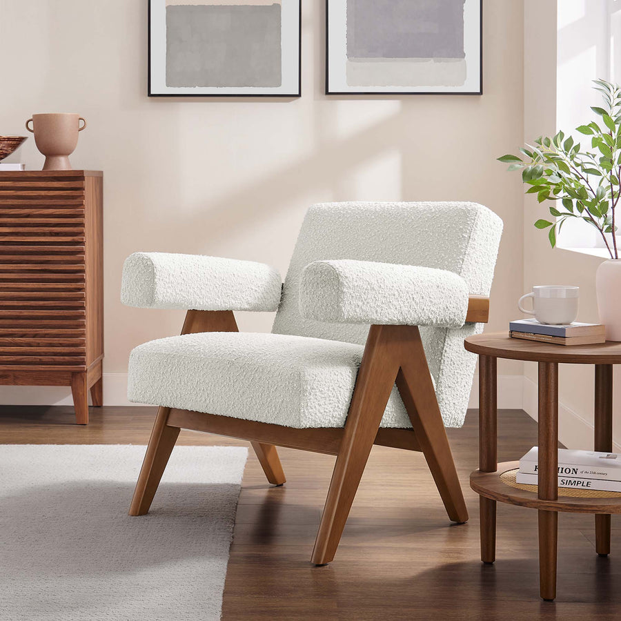 Sable Boucle Fabric Armchair in Ivory