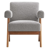 Sable Boucle Fabric Armchair in Light Gray
