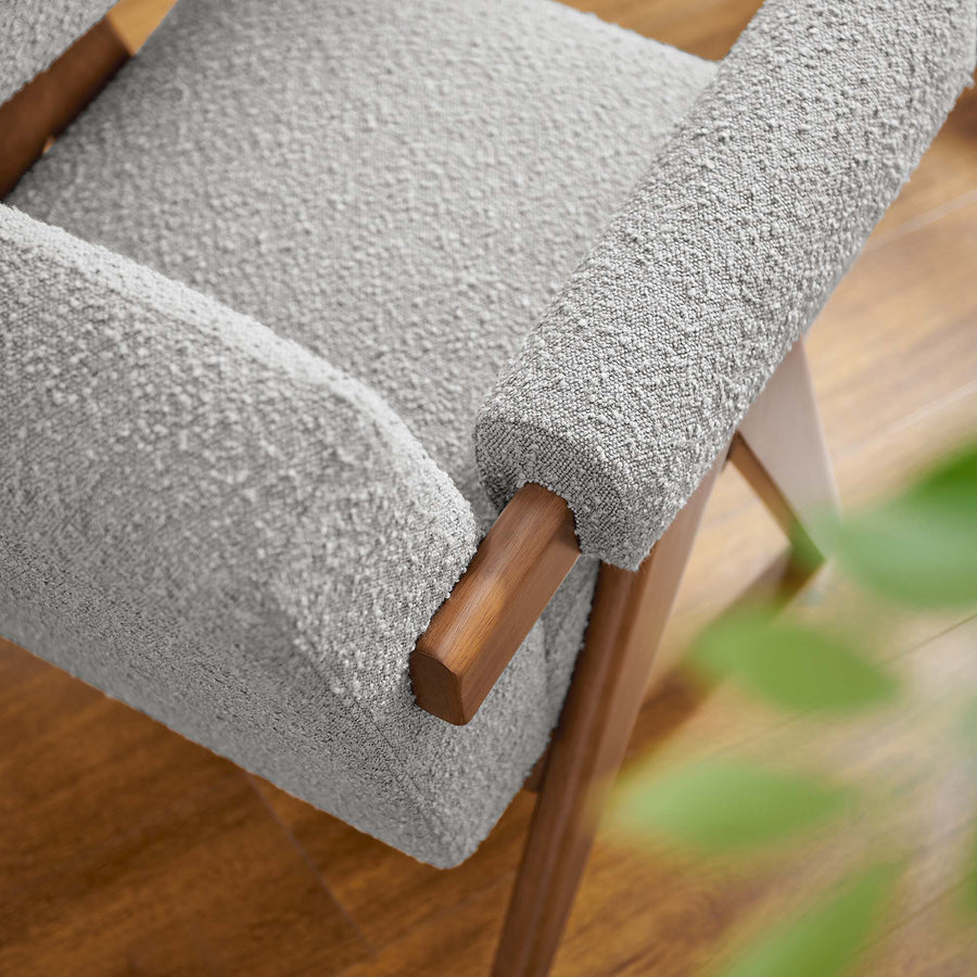 Sable Boucle Fabric Armchair in Light Gray