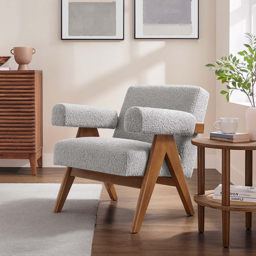 Sable Boucle Fabric Armchair in Light Gray
