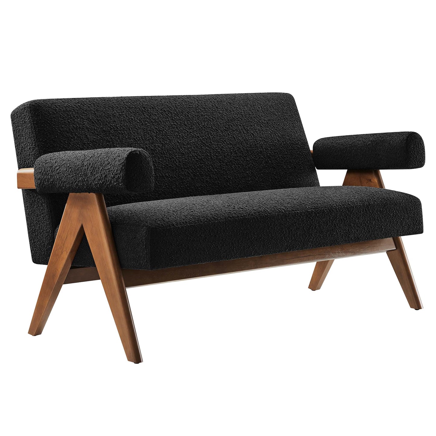 Sable Boucle Fabric Loveseat in Black