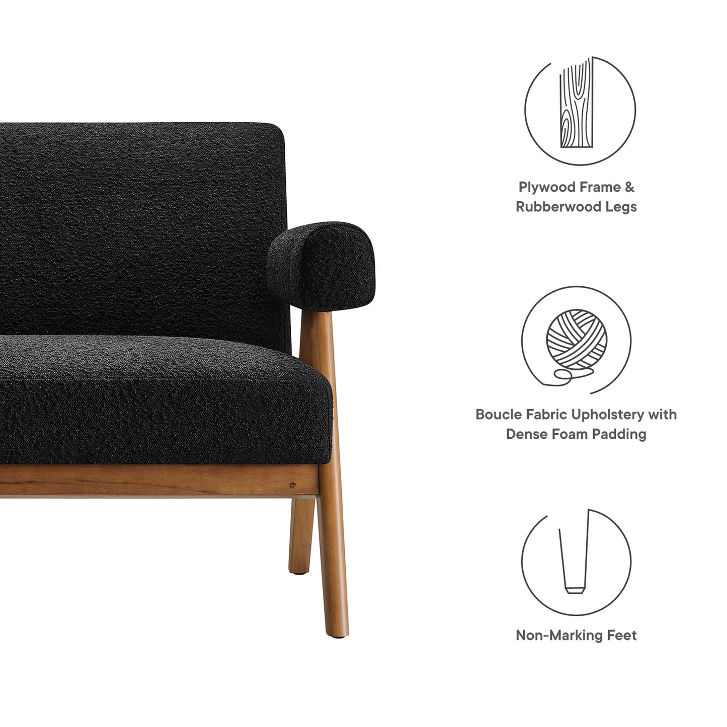Sable Boucle Fabric Loveseat in Black