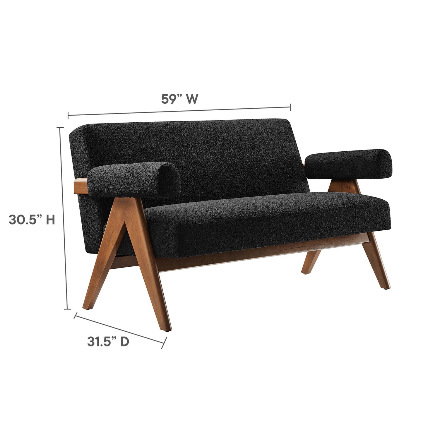 Sable Boucle Fabric Loveseat in Black