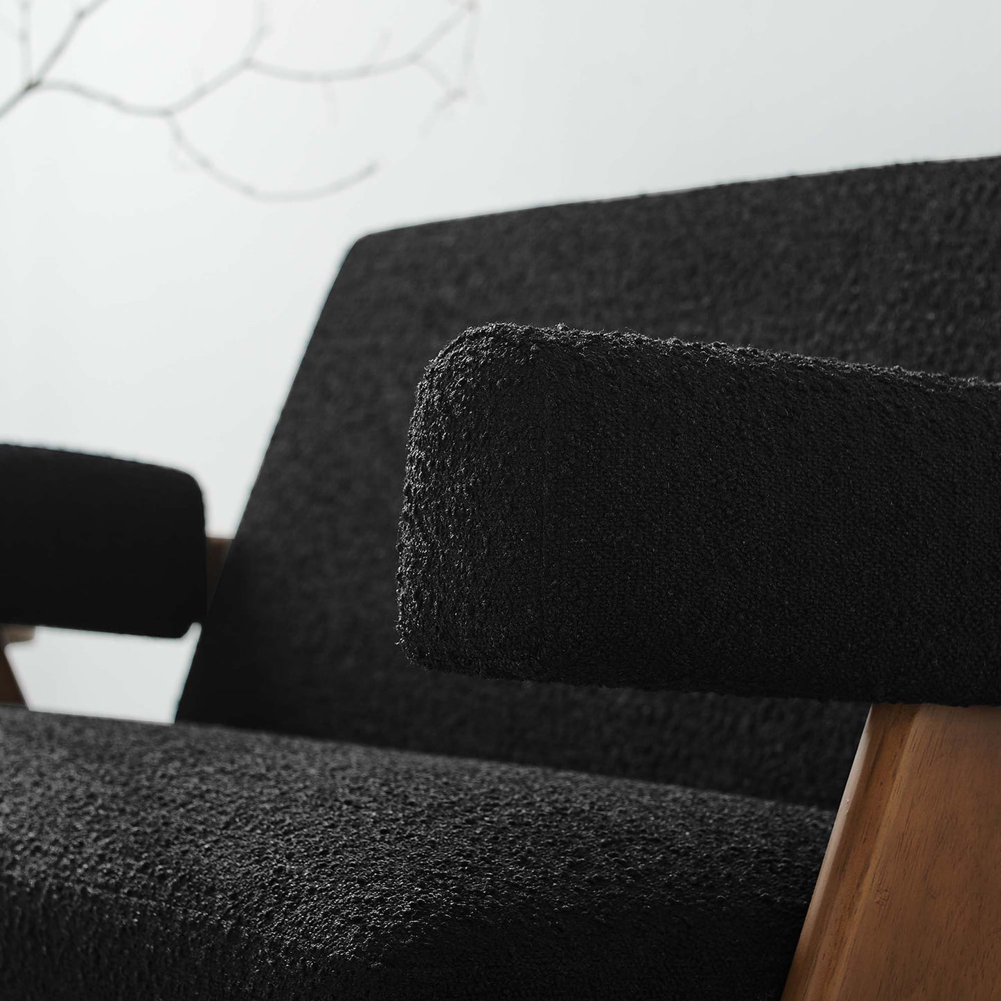 Sable Boucle Fabric Loveseat in Black