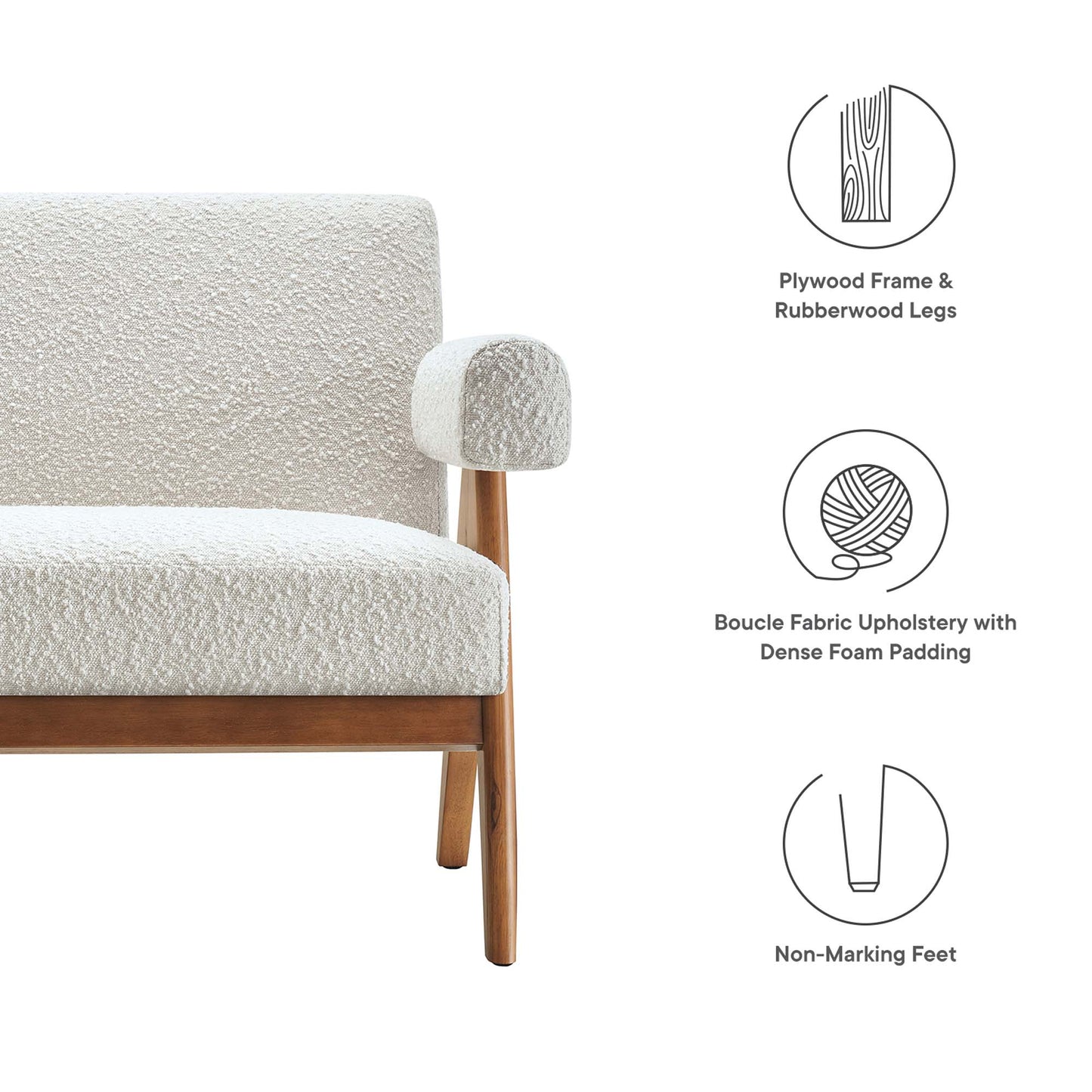Sable Boucle Fabric Loveseat in Ivory