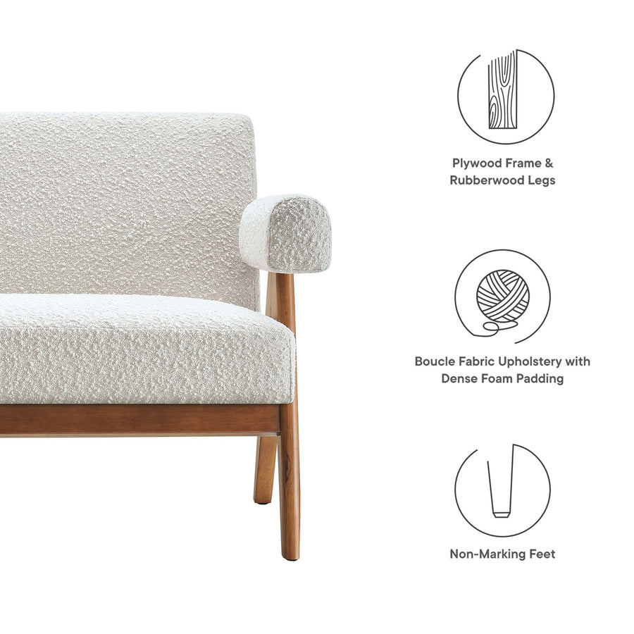 Sable Boucle Fabric Loveseat in Ivory