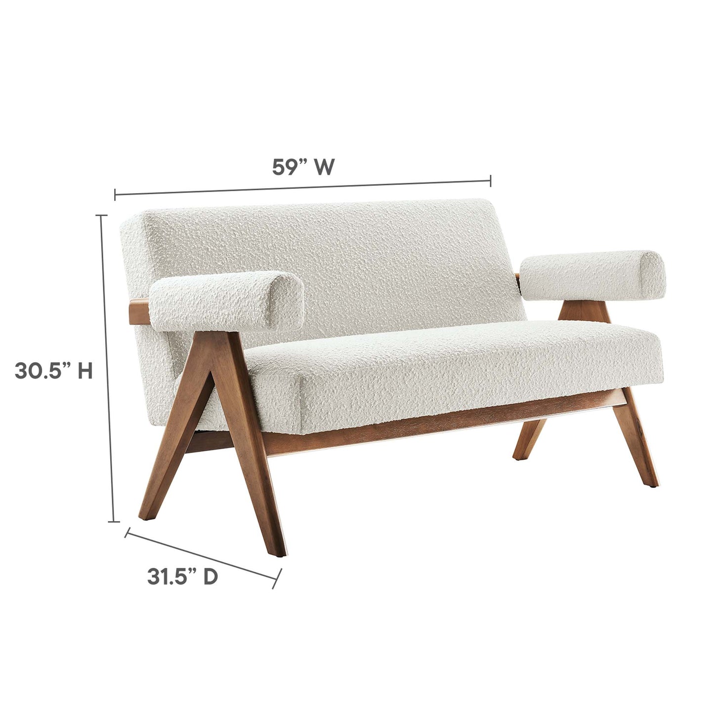 Sable Boucle Fabric Loveseat in Ivory