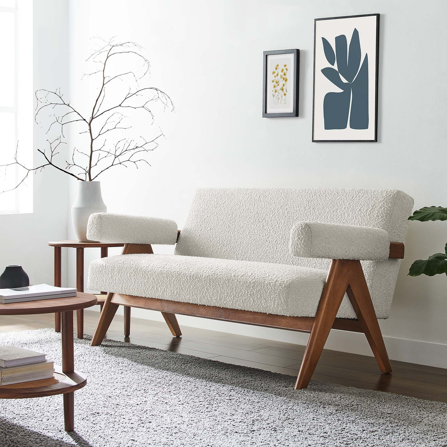 Sable Boucle Fabric Loveseat in Ivory