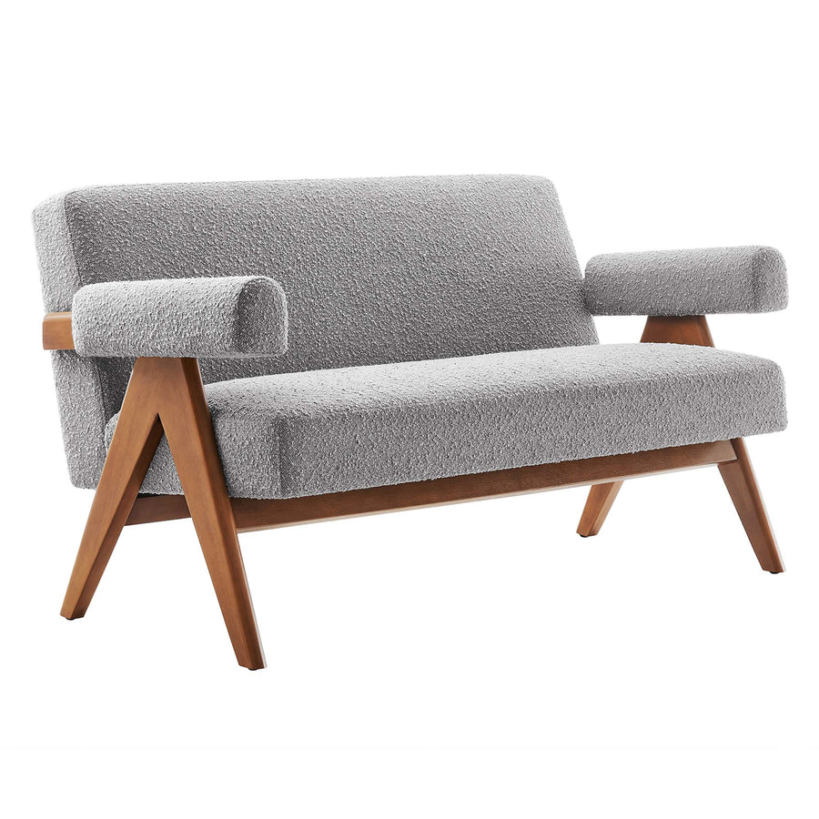 Sable Boucle Fabric Loveseat in Light Gray
