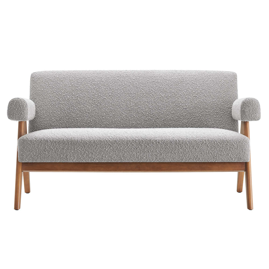 Sable Boucle Fabric Loveseat in Light Gray