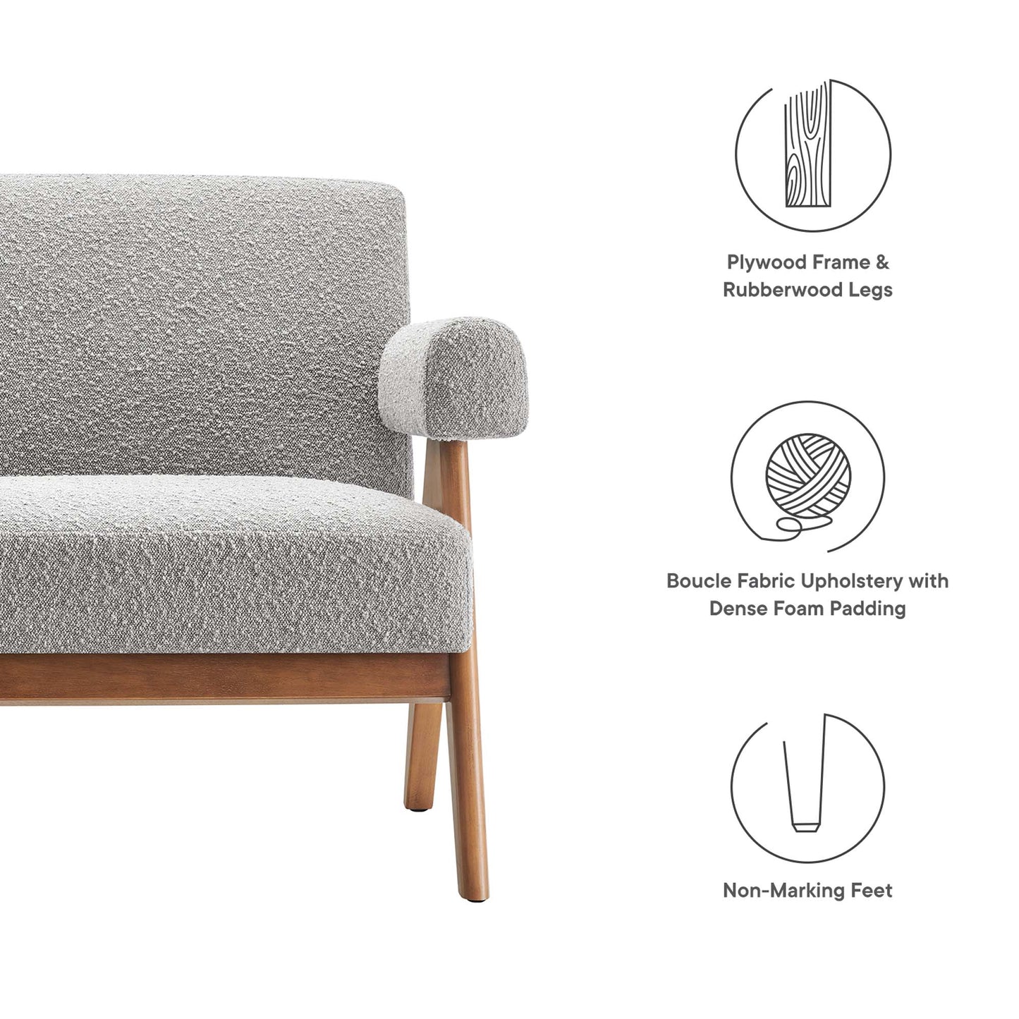 Sable Boucle Fabric Loveseat in Light Gray